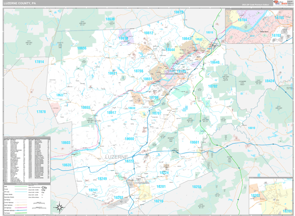 Luzerne County, PA Carrier Route Wall Map