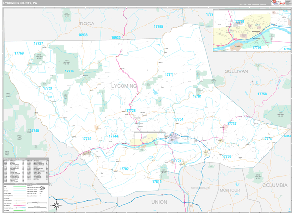 Lycoming County, PA Wall Map