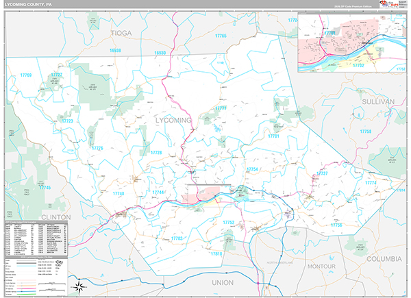 Lycoming County, PA Wall Map