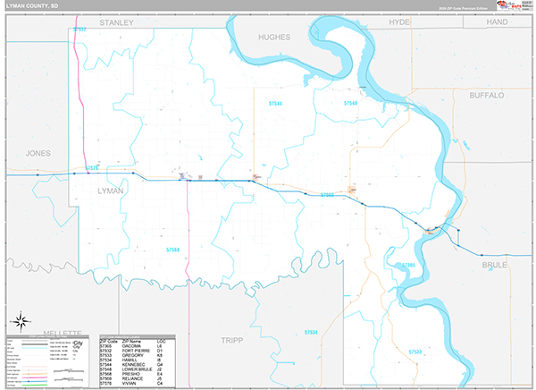 Lyman County, SD Carrier Route Wall Map