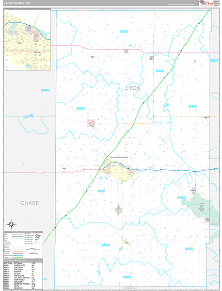 Lyon County, KS Wall Map