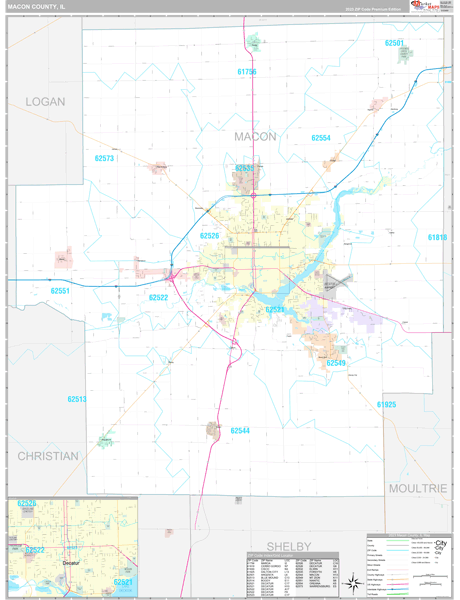 Macon County, IL Wall Map