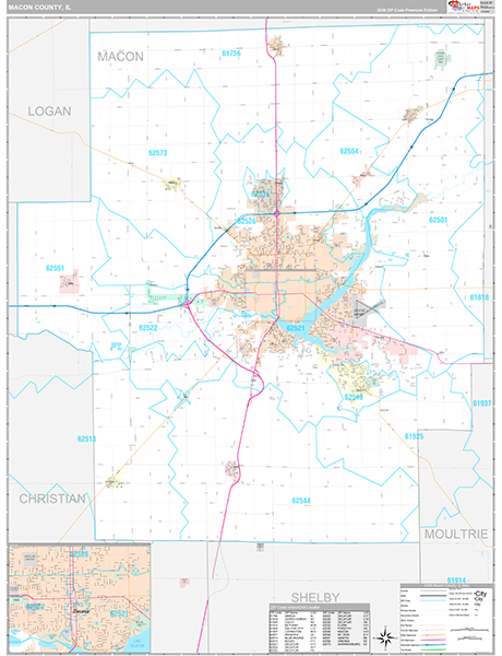 Macon County, IL Wall Map