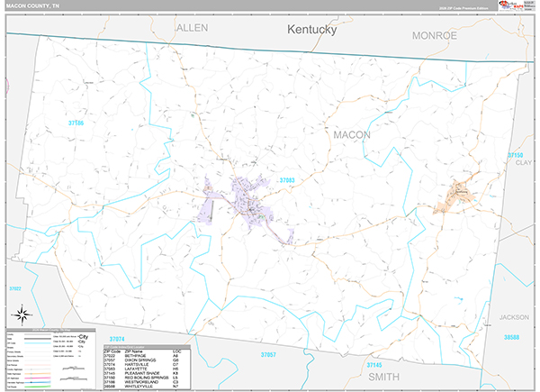Macon County, TN Zip Code Map
