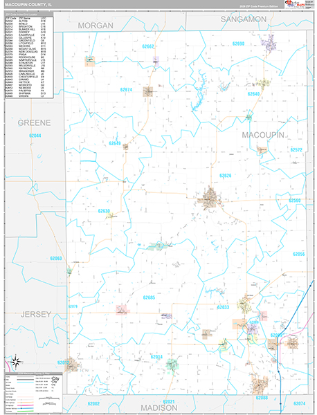 Macoupin County, IL Carrier Route Wall Map