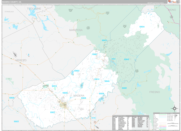 Madera County, CA Zip Code Map