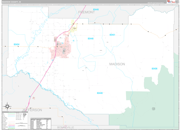 Madison County, ID Zip Code Map