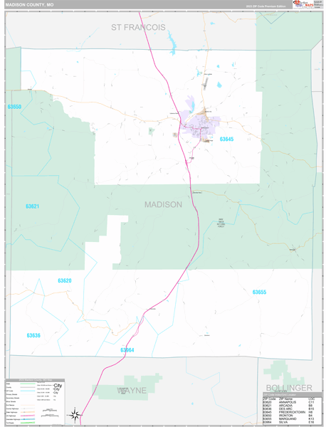 Madison County, MO Carrier Route Wall Map