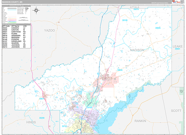 Madison County, MS Zip Code Map
