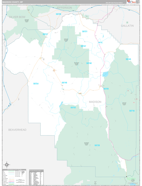 Madison County, MT Wall Map Premium Style