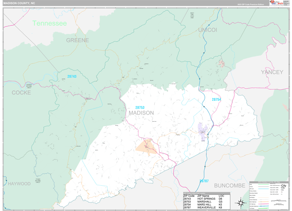 Madison County, NC Wall Map Premium Style