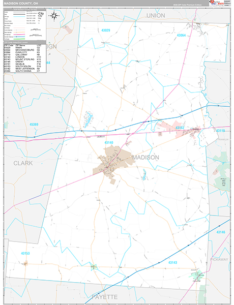 Madison County, OH Zip Code Map