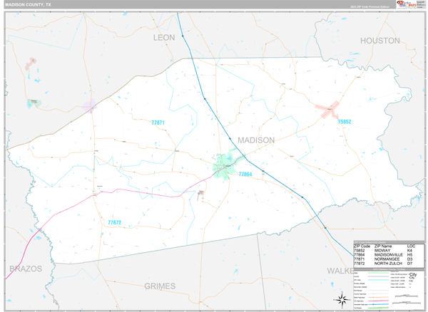 Madison County, TX Wall Map Premium Style by MarketMAPS
