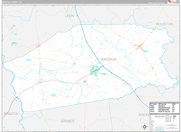 Madison County, TX Zip Code Map