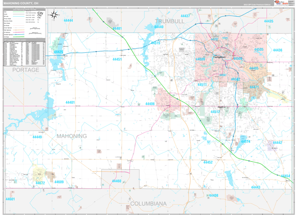 Mahoning County Wall Map Premium Style