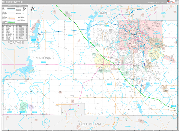 Mahoning County, OH Zip Code Map