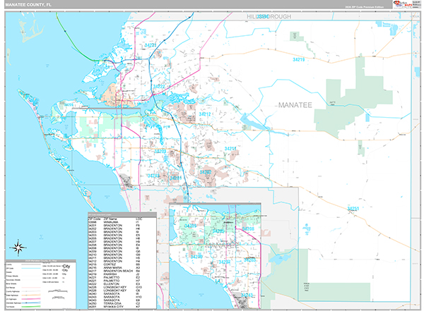 Manatee County, FL Wall Map Premium Style