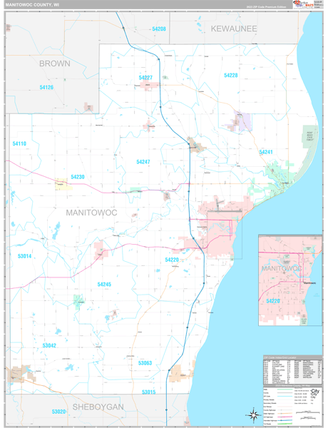 Manitowoc County, WI Carrier Route Wall Map