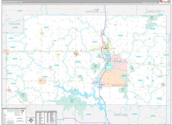 Marathon County, WI Wall Map