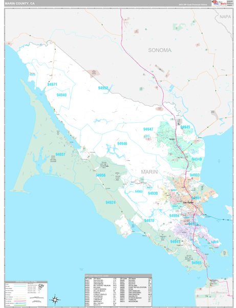 Marin County, CA Zip Code Map