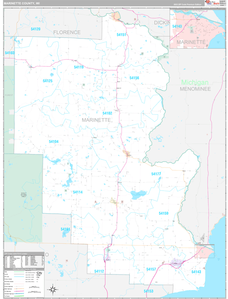 Marinette County Wall Map Premium Style