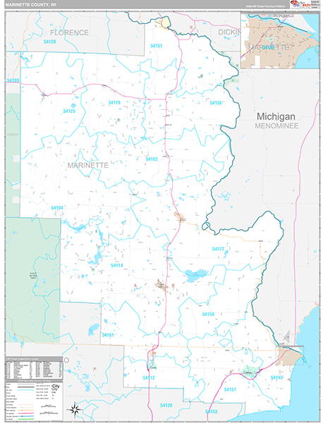 Marinette County, WI Wall Map