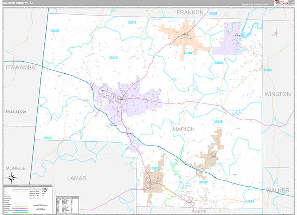 Marion County, AL Zip Code Map