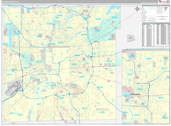 Marion County Wall Map Premium Style