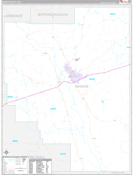Marion County, MS Wall Map