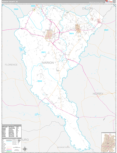 Marion County, SC Wall Map