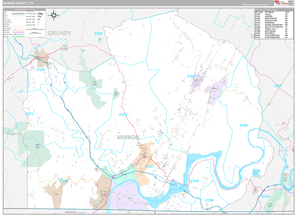 Marion County, TN Zip Code Map