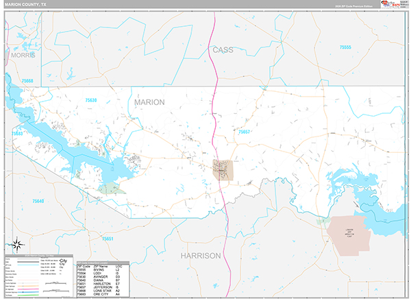 Marion County, TX Zip Code Map