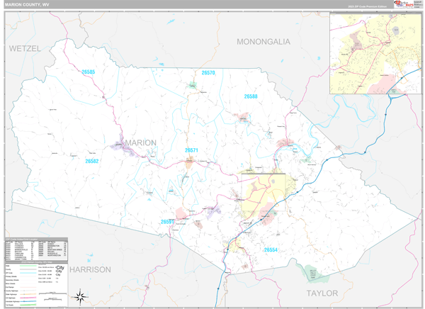 Marion County, WV Wall Map Premium Style