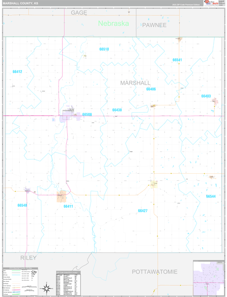 Marshall County, KS Carrier Route Wall Map