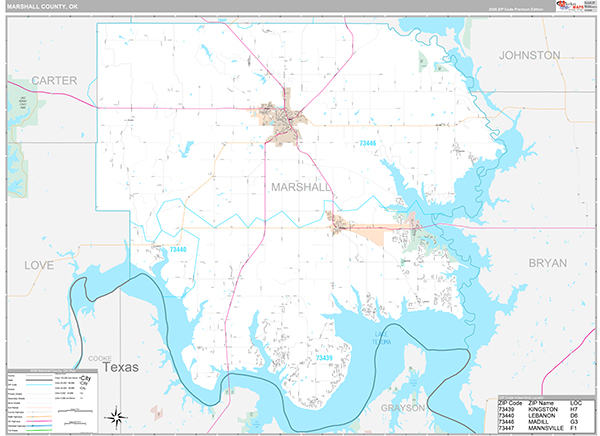 Marshall County, OK Zip Code Map