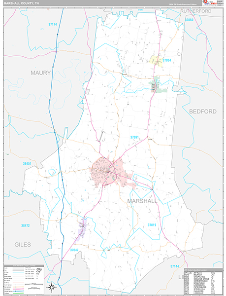 Marshall County, TN Zip Code Map