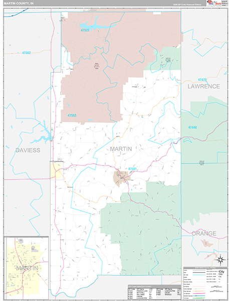 Martin County, IN Zip Code Map