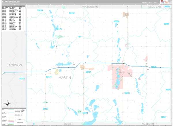 Martin County, MN Wall Map Premium Style