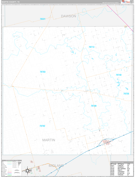 Martin County, TX Carrier Route Wall Map