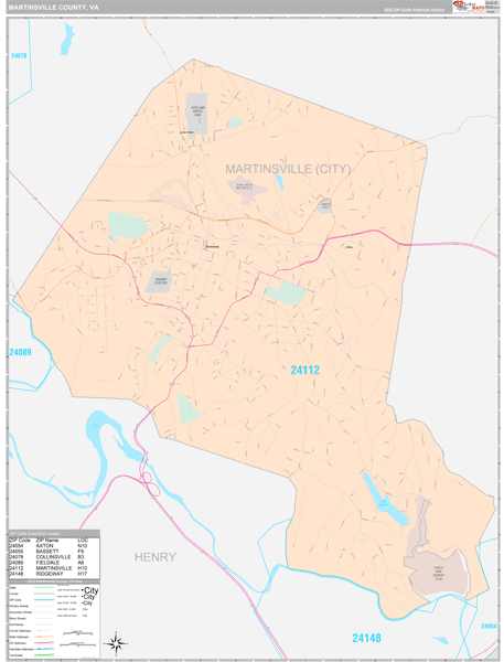 Martinsville County, VA Zip Code Map