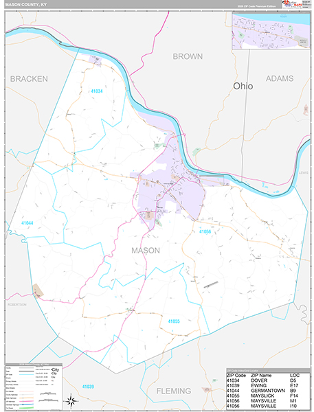 Mason County, KY Zip Code Map