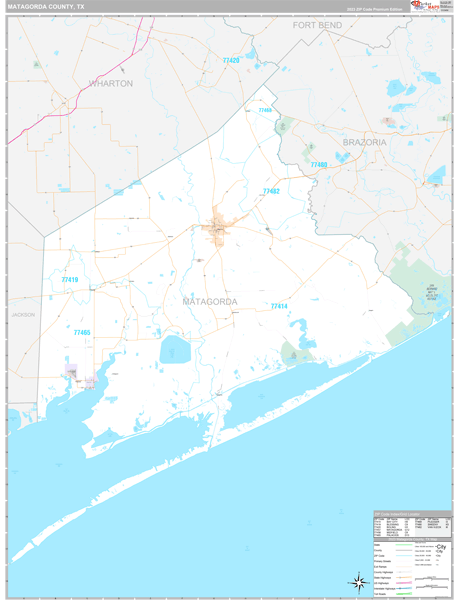 Matagorda County, TX Carrier Route Wall Map