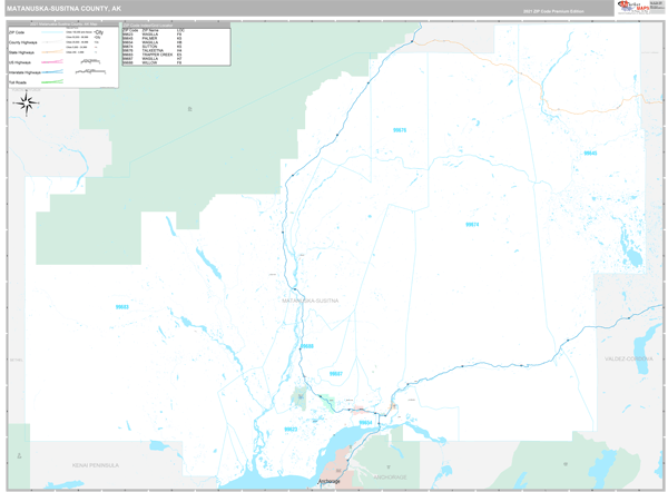 Matanuska-Susitna Borough (County), AK Carrier Route Wall Map