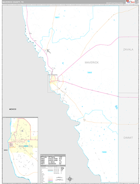 Maverick County, TX Zip Code Map