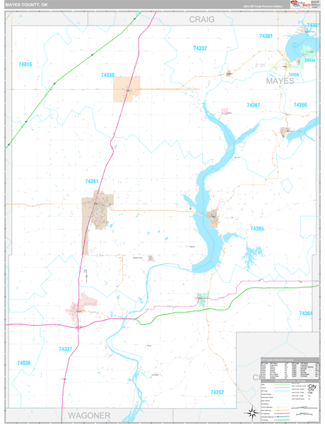 Mayes County, OK Wall Map Premium Style