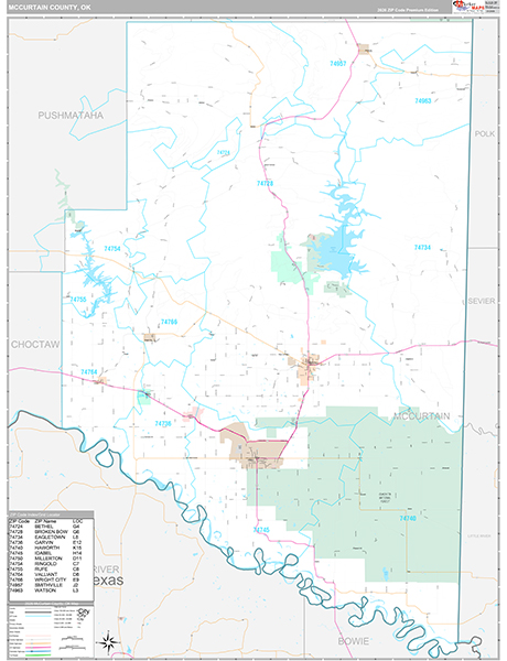 McCurtain County, OK Wall Map