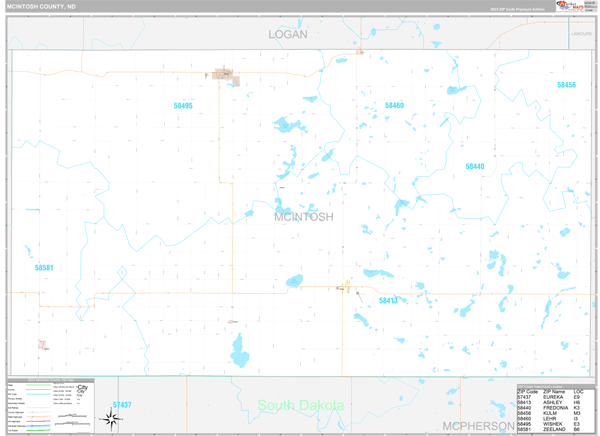 McIntosh County, ND Wall Map Premium Style