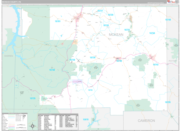 McKean County, PA Wall Map Premium Style