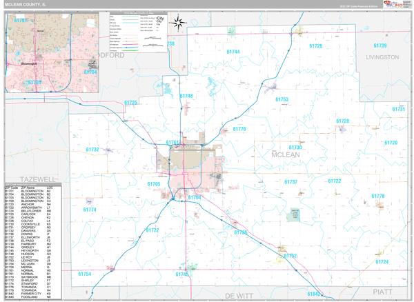 McLean County, IL Wall Map Premium Style
