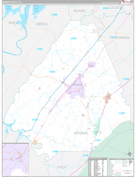 McMinn County, TN Wall Map Premium Style